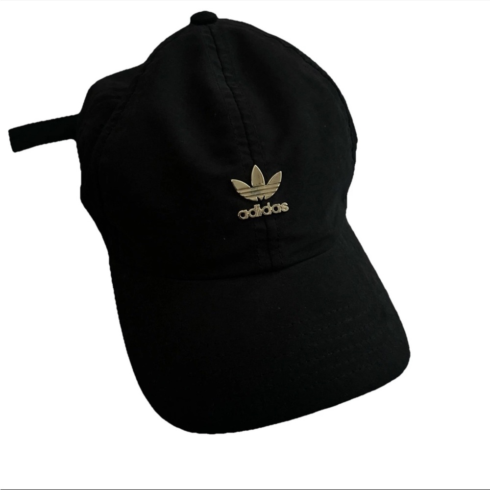 Adidas Black Velvet Hat Gold Trefoil Original Relaxed Women’s Fit Strapback